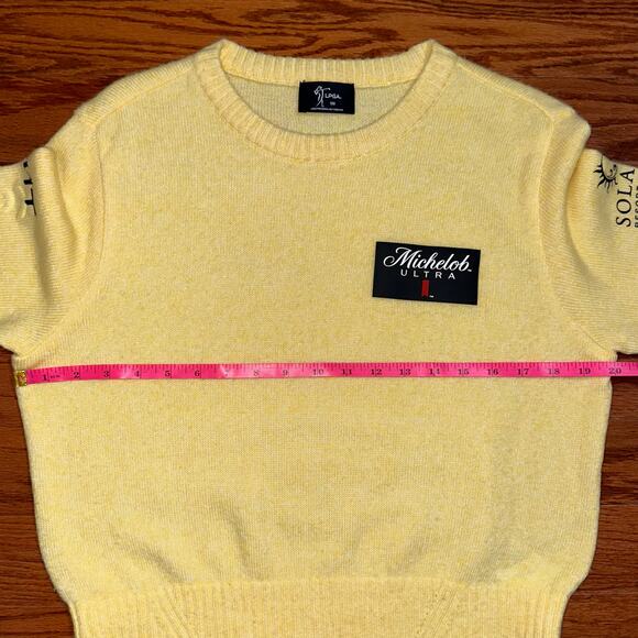 LPGA Yellow Wool Blend Sponsored Golf Pullover Sweater Size Medium - Picture 13 of 16